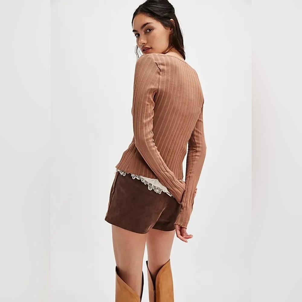 NWOT Free People Tilly Ribbed Knit Long Sleeve Button Down Cardigan Otter Sz S - Picture 8 of 10